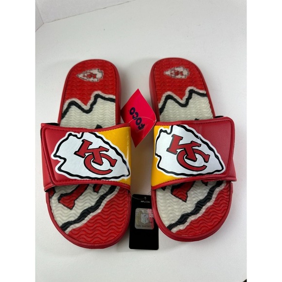 NWT Kansas City Chiefs NFL Team Stripe Gel Slides Sandals Men's Size Large FOCO - Picture 8 of 8